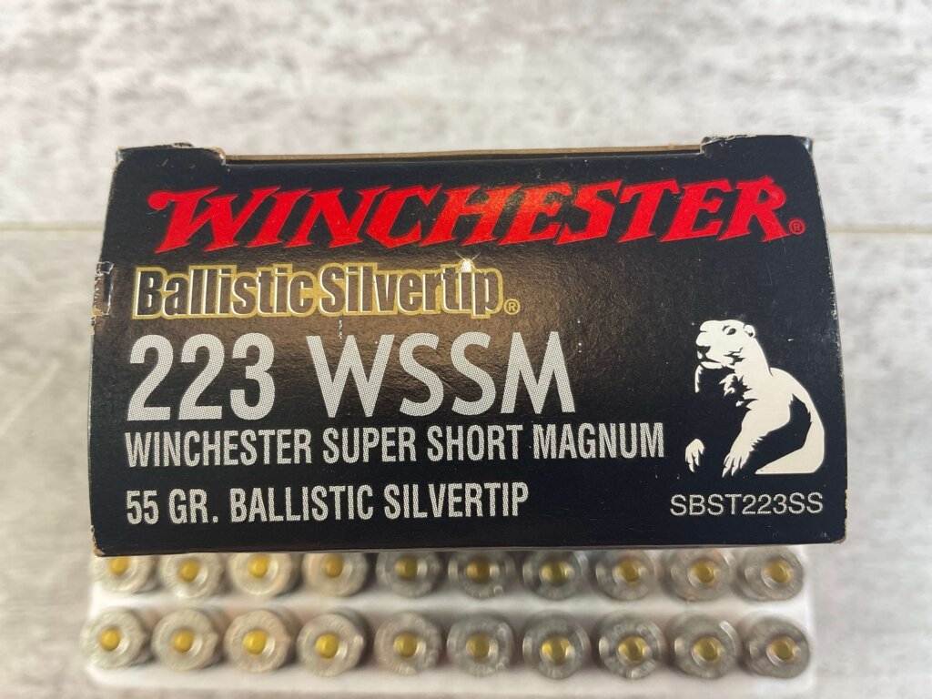 WINCHESTER 223 WSSM, 55 GR. BALLISTIC SILVERTIP AMMO, FULL BOX, JAMES EARL JONES COLLECTION #5-11150-PF