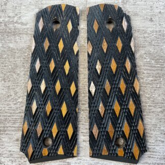 HERRETT 1911 BLACK LACQUER DIAMOND CHECKERED GRIPS, JAMES EARL JONES COLLECTION #5-11717