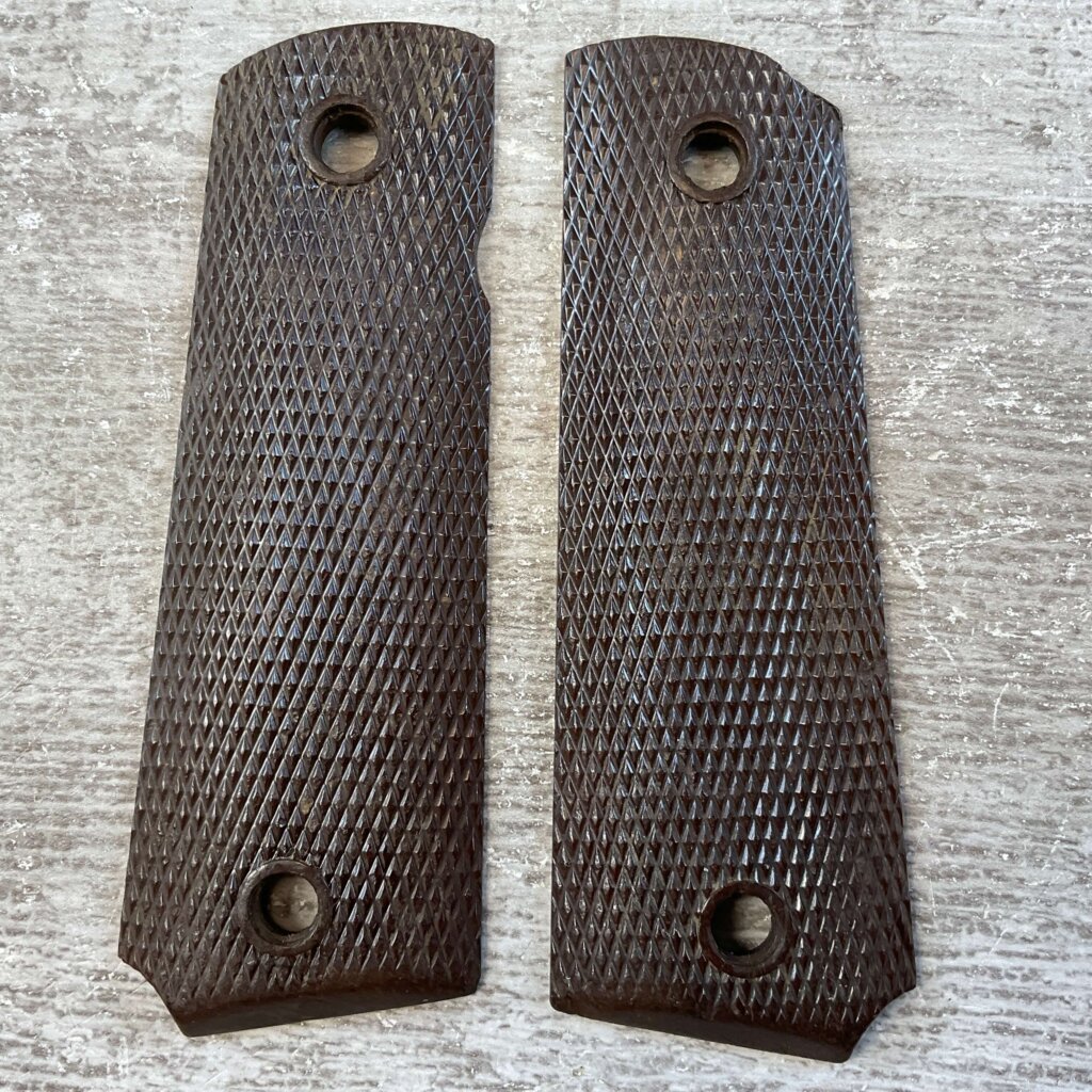 KEYES FIBRE WWII BROWN BAKELITE 1911 GRIPS, JAMES EARL JONES COLLECTION #5-11721