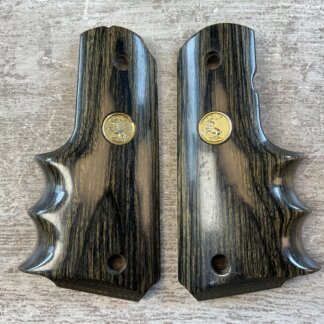 COLT 1911 WOOD WRAP AROUND GRIPS W/ FINGER GROOVES & GOLD COLT MEDALLIONS, JAMES EARL JONES COLLECTION #5-11733