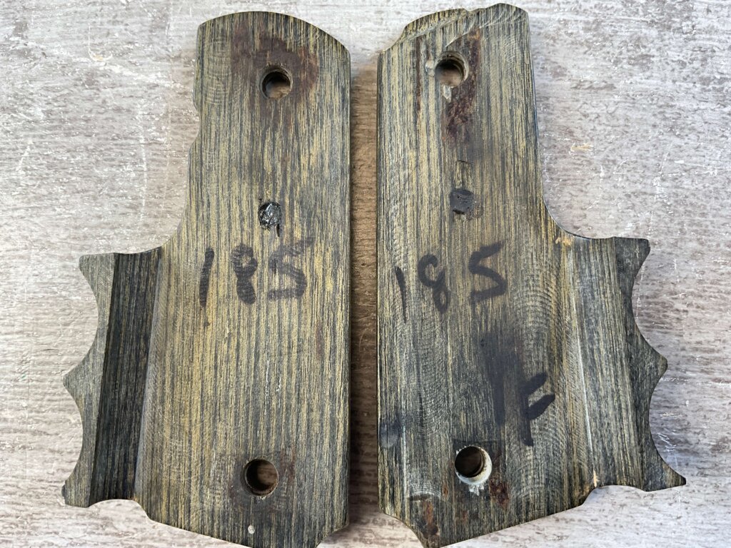 COLT 1911 WOOD WRAP AROUND GRIPS W/ FINGER GROOVES & GOLD COLT MEDALLIONS, JAMES EARL JONES COLLECTION #5-11733