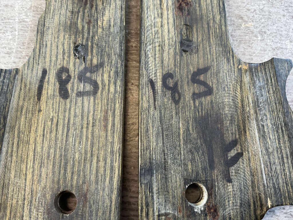 COLT 1911 WOOD WRAP AROUND GRIPS W/ FINGER GROOVES & GOLD COLT MEDALLIONS, JAMES EARL JONES COLLECTION #5-11733