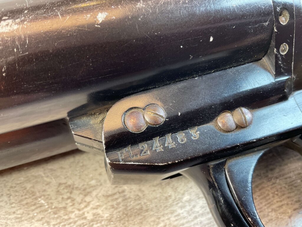 KRIEGHOFF LUFTWAFFE DOUBLE BARREL FLIEGER LEUCHTPISTOLE L. 1942 FZS CODED FLARE PISTOL