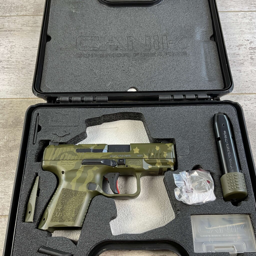 CANIK TP9 ELITE SUB-COMPACT 9MM WE THE PEOPLE GREEN CAMO SEMI AUTO PISTOL, MINTY, LIKE NEW #6-06001-PF