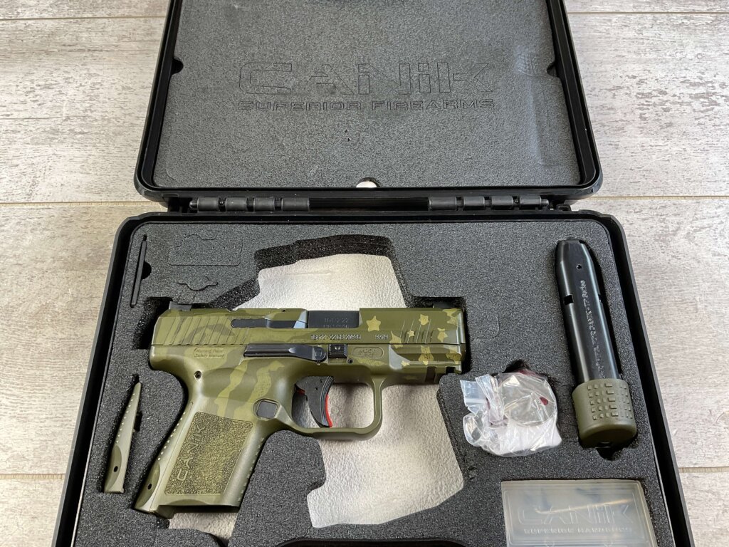 CANIK TP9 ELITE SUB-COMPACT 9MM WE THE PEOPLE GREEN CAMO SEMI AUTO PISTOL, MINTY, LIKE NEW #6-06001-PF