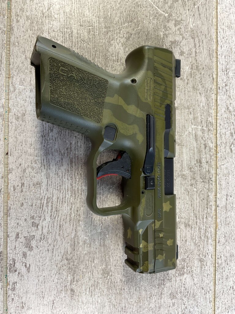 CANIK TP9 ELITE SUB-COMPACT 9MM WE THE PEOPLE GREEN CAMO SEMI AUTO PISTOL, MINTY, LIKE NEW #6-06001-PF