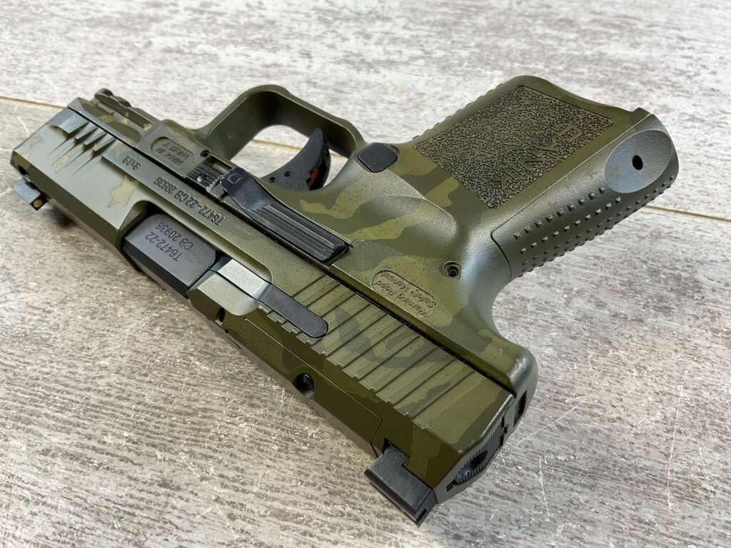 CANIK TP9 ELITE SUB-COMPACT 9MM WE THE PEOPLE GREEN CAMO SEMI AUTO PISTOL, MINTY, LIKE NEW #6-06001-PF