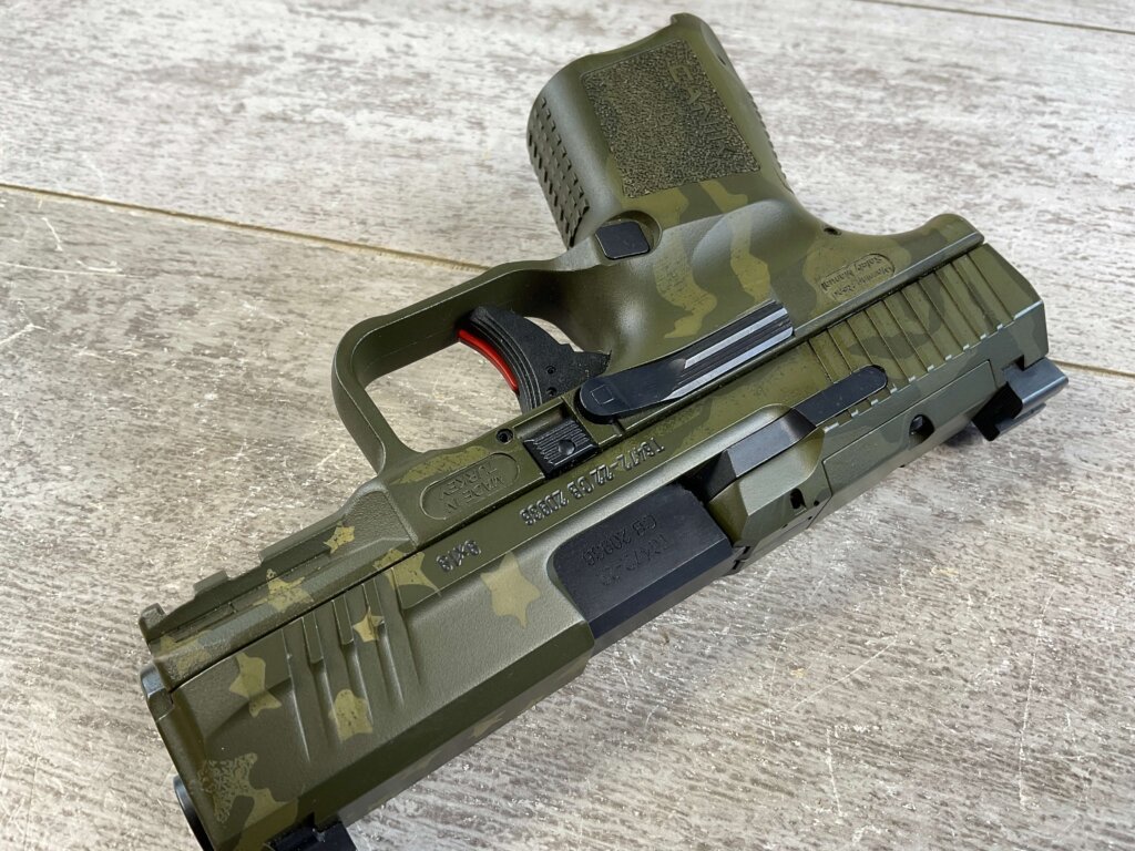 CANIK TP9 ELITE SUB-COMPACT 9MM WE THE PEOPLE GREEN CAMO SEMI AUTO PISTOL, MINTY, LIKE NEW #6-06001-PF