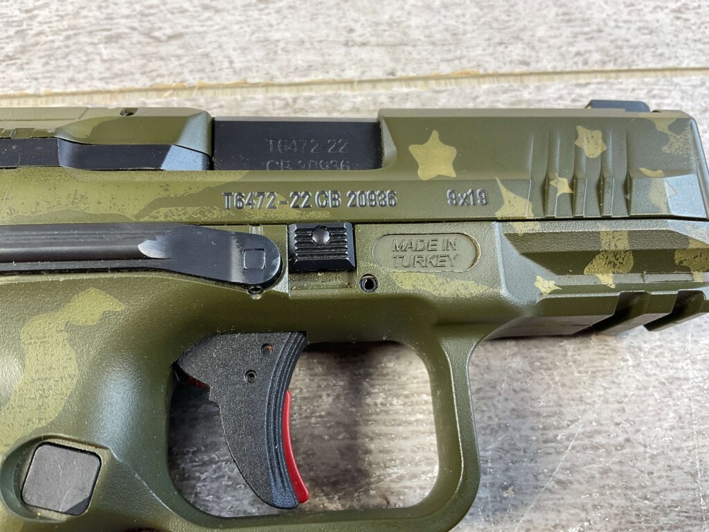 CANIK TP9 ELITE SUB-COMPACT 9MM WE THE PEOPLE GREEN CAMO SEMI AUTO PISTOL, MINTY, LIKE NEW #6-06001-PF
