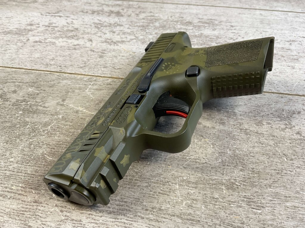 CANIK TP9 ELITE SUB-COMPACT 9MM WE THE PEOPLE GREEN CAMO SEMI AUTO PISTOL, MINTY, LIKE NEW #6-06001-PF