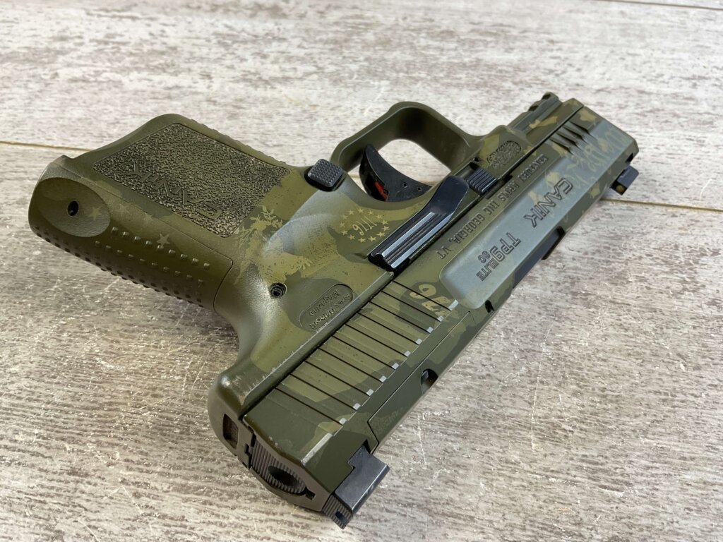 CANIK TP9 ELITE SUB-COMPACT 9MM WE THE PEOPLE GREEN CAMO SEMI AUTO PISTOL, MINTY, LIKE NEW #6-06001-PF