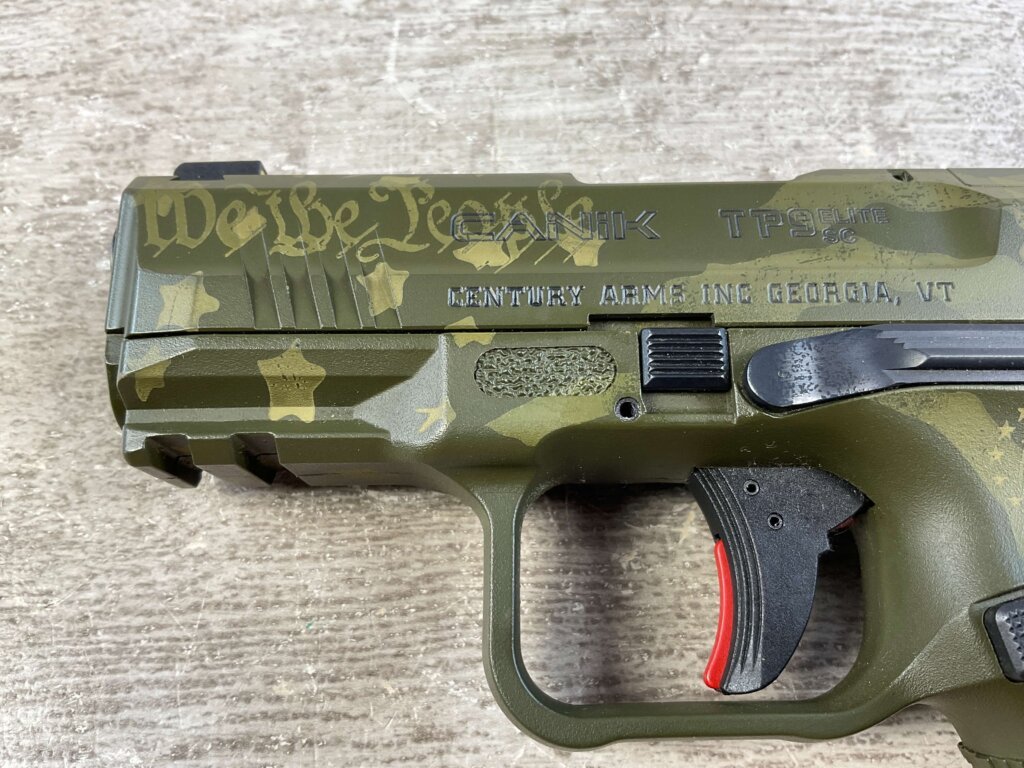 CANIK TP9 ELITE SUB-COMPACT 9MM WE THE PEOPLE GREEN CAMO SEMI AUTO PISTOL, MINTY, LIKE NEW #6-06001-PF