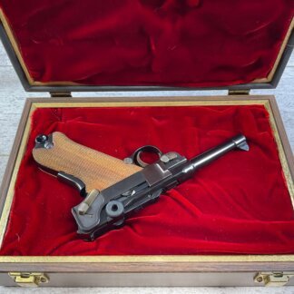 MAUSER INTERARMS AMERICAN EAGLE 4" .30 LUGER (7.65X21) P08 LUGER IN WOODEN DISPLAY CASE #6-06009-PF
