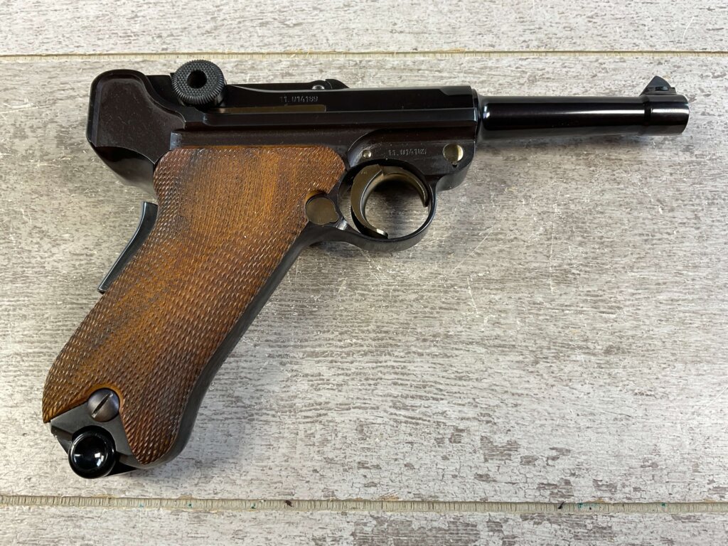 MAUSER INTERARMS AMERICAN EAGLE 4" .30 LUGER (7.65X21) P08 LUGER IN WOODEN DISPLAY CASE #6-06009-PF