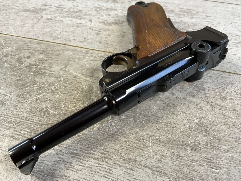 MAUSER INTERARMS AMERICAN EAGLE 4" .30 LUGER (7.65X21) P08 LUGER IN WOODEN DISPLAY CASE #6-06009-PF