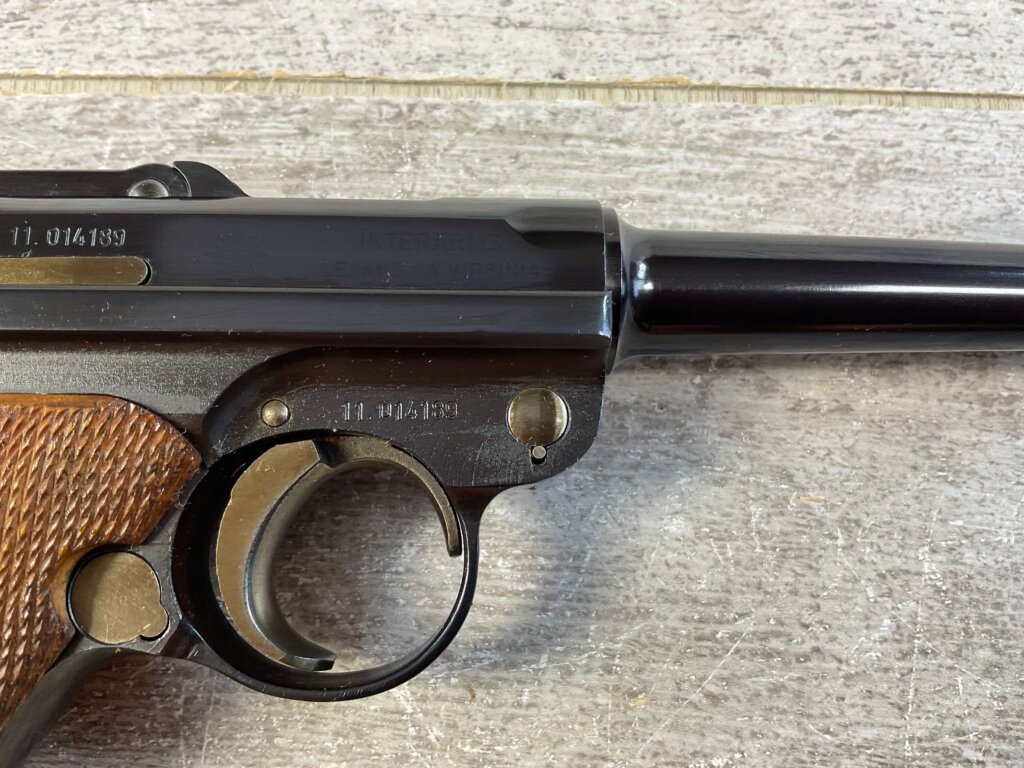 MAUSER INTERARMS AMERICAN EAGLE 4" .30 LUGER (7.65X21) P08 LUGER IN WOODEN DISPLAY CASE #6-06009-PF