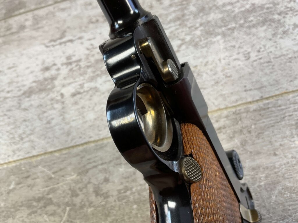 MAUSER INTERARMS AMERICAN EAGLE 4" .30 LUGER (7.65X21) P08 LUGER IN WOODEN DISPLAY CASE #6-06009-PF