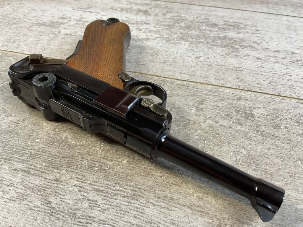 MAUSER INTERARMS AMERICAN EAGLE 4" .30 LUGER (7.65X21) P08 LUGER IN WOODEN DISPLAY CASE #6-06009-PF