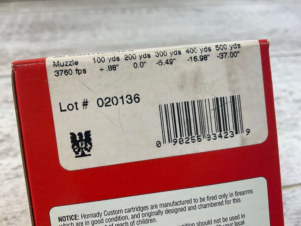 HORNADY 243 WIN., 58 GR. V-MAX MOLY COATED AMMO, FULL BOX, JAMES EARL JONES COLLECTION #5-11152-PF