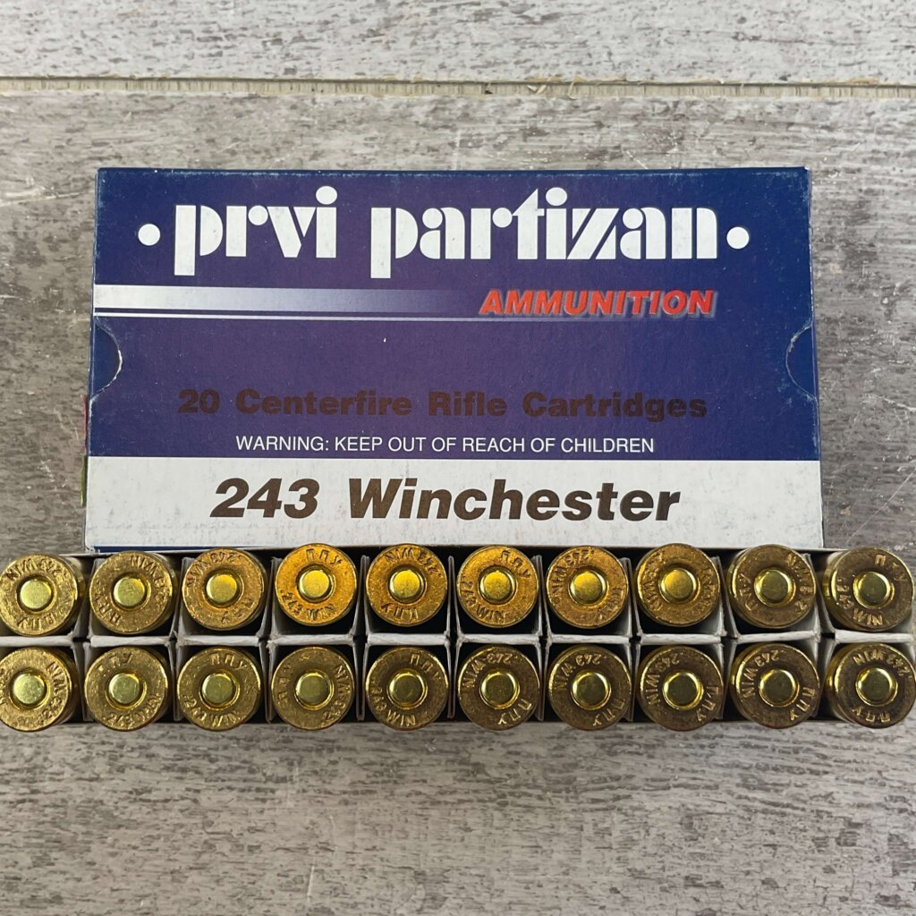PRVI PARTIZAN 243 WIN., 90 GR. SP AMMO, FULL BOX, JAMES EARL JONES COLLECTION #5-11154-PF