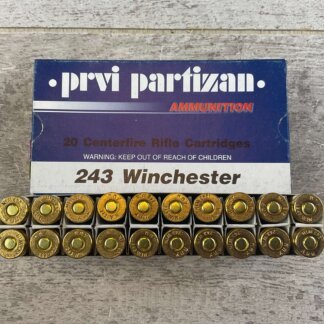 PRVI PARTIZAN 243 WIN., 90 GR. SP AMMO, FULL BOX, JAMES EARL JONES COLLECTION #5-11154-PF