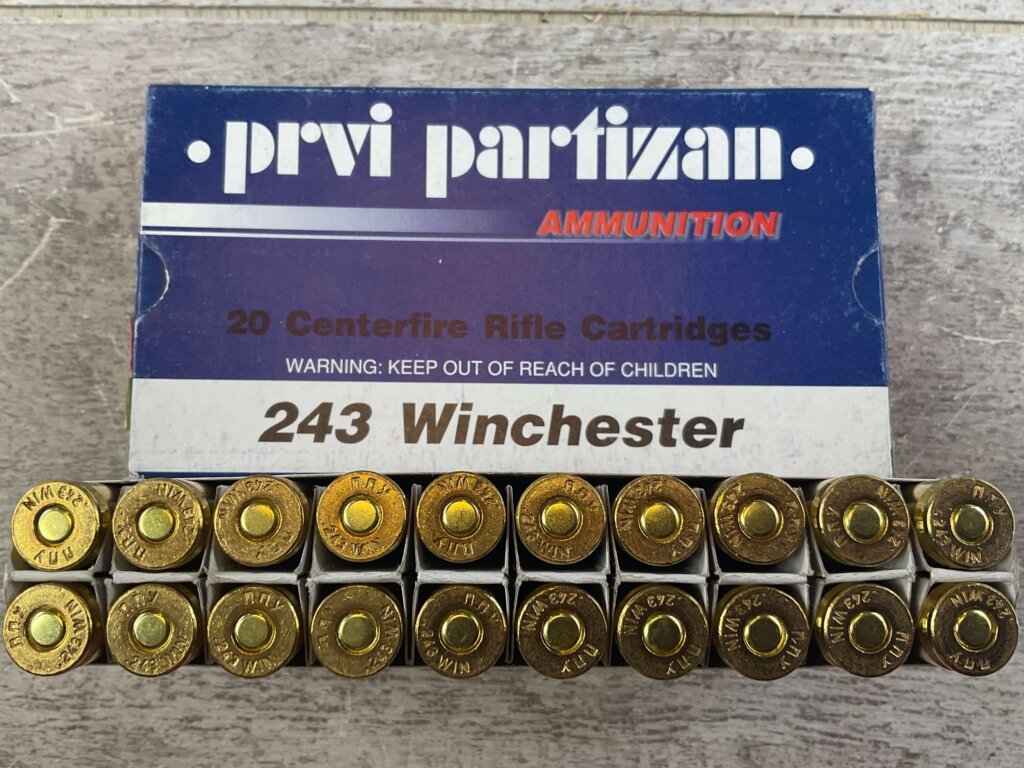 PRVI PARTIZAN 243 WIN., 90 GR. SP AMMO, FULL BOX, JAMES EARL JONES COLLECTION #5-11154-PF
