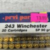 PRVI PARTIZAN 243 WIN., 90 GR. SP AMMO, FULL BOX, JAMES EARL JONES COLLECTION #5-11154-PF