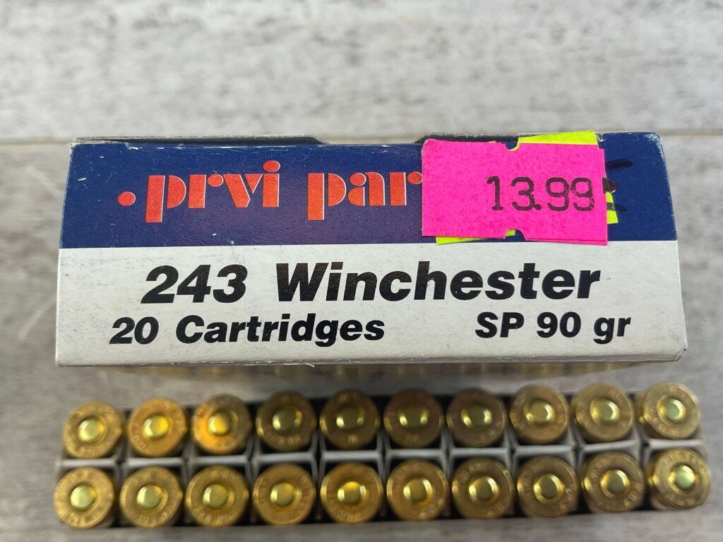 PRVI PARTIZAN 243 WIN., 90 GR. SP AMMO, FULL BOX, JAMES EARL JONES COLLECTION #5-11154-PF