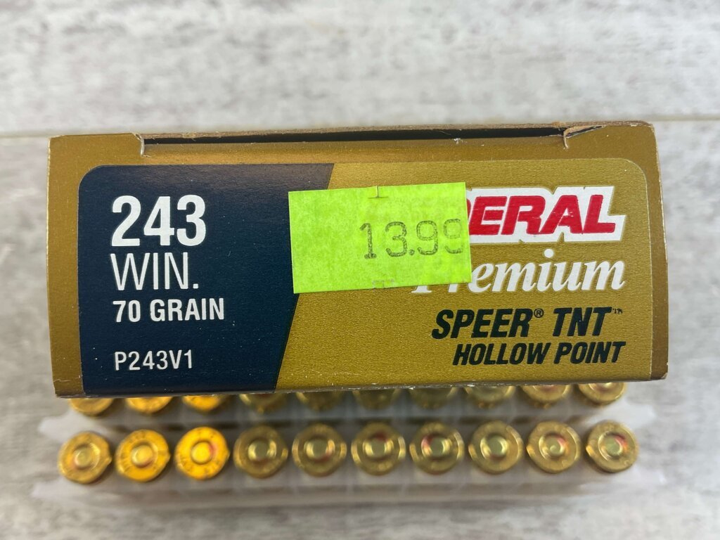 FEDERAL PREMIUM 243 WIN., 70 GR. SPEER TNT HP AMMO, FULL BOX, JAMES EARL JONES COLLECTION #5-11155-PF