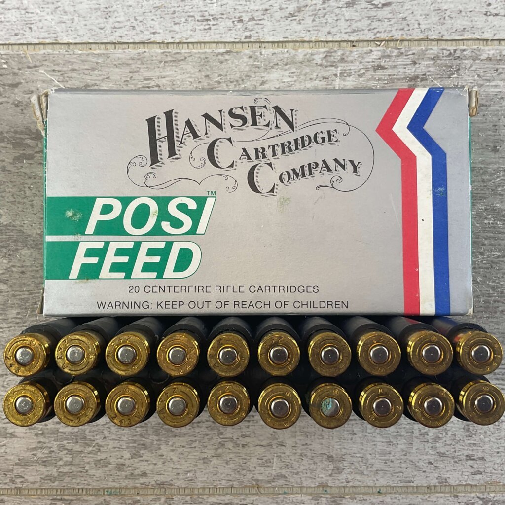 HANSEN CARTRIDGE CO. 243 WIN., 100 GR. POSI-FEED SP AMMO, FULL BOX, JAMES EARL JONES COLLECTION #5-11157-PF