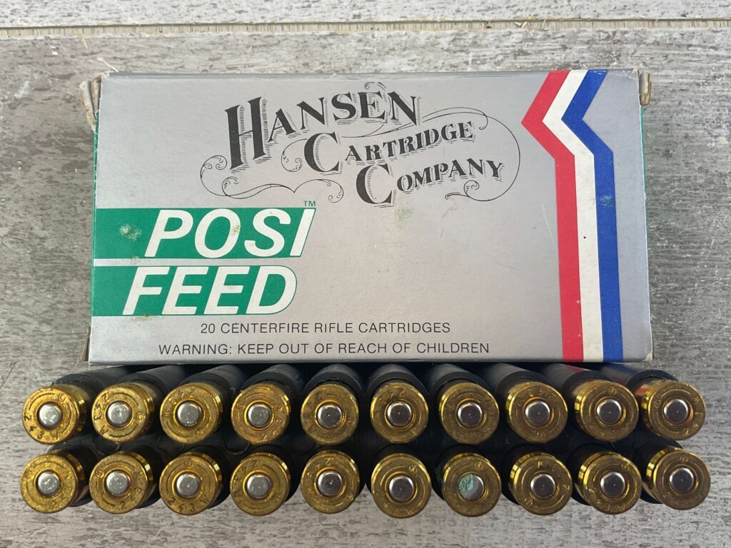 HANSEN CARTRIDGE CO. 243 WIN., 100 GR. POSI-FEED SP AMMO, FULL BOX, JAMES EARL JONES COLLECTION #5-11157-PF