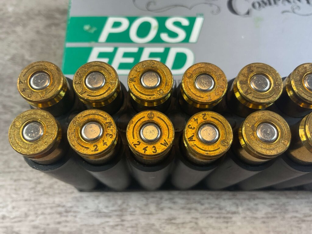 HANSEN CARTRIDGE CO. 243 WIN., 100 GR. POSI-FEED SP AMMO, FULL BOX, JAMES EARL JONES COLLECTION #5-11157-PF