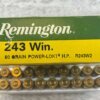 REMINGTON HIGH VELOCITY 243 WIN., 80 GR. POWER-LOKT HP AMMO, FULL BOX, JAMES EARL JONES COLLECTION #5-11159-PF