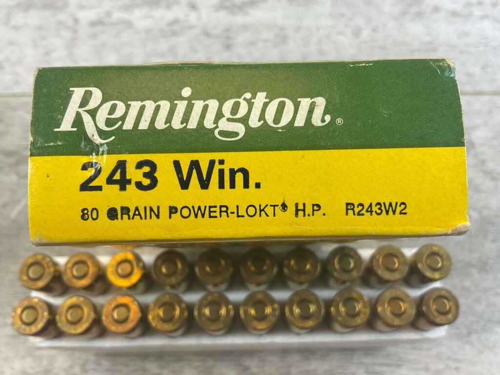 REMINGTON HIGH VELOCITY 243 WIN., 80 GR. POWER-LOKT HP AMMO, FULL BOX, JAMES EARL JONES COLLECTION #5-11159-PF