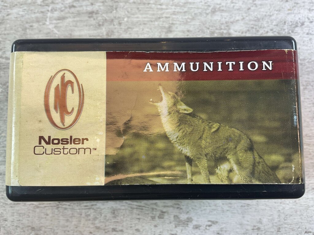 NOSLER CUSTOM 222 REM., 40 GR. BALLISTIC TIP 3330 FPS AMMO, FULL, UNOPENED BOX (QTY 50), JAMES EARL JONES COLLECTION #5-11129-PF