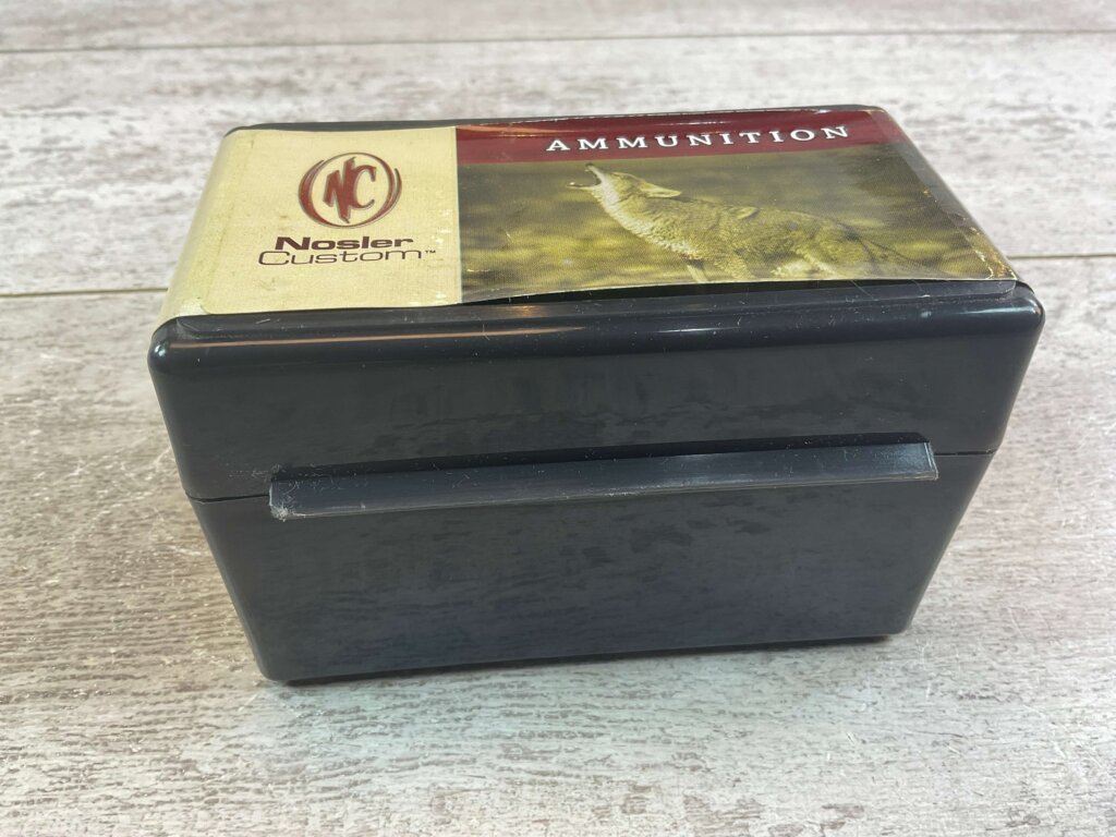 NOSLER CUSTOM 222 REM., 40 GR. BALLISTIC TIP 3330 FPS AMMO, FULL, UNOPENED BOX (QTY 50), JAMES EARL JONES COLLECTION #5-11129-PF