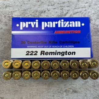 PRVI PARTIZAN 222 REM., SP 50 GR. AMMO, FULL BOX (QTY 20), JAMES EARL JONES COLLECTION #5-11131-PF