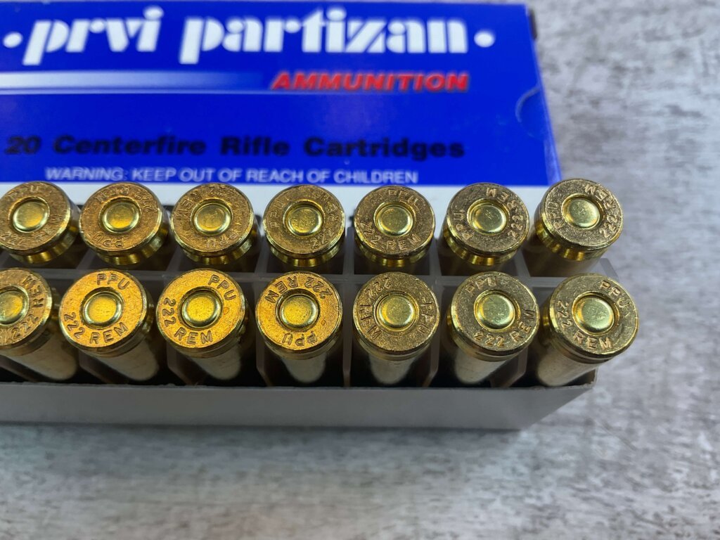 PRVI PARTIZAN 222 REM., SP 50 GR. AMMO, FULL BOX (QTY 20), JAMES EARL JONES COLLECTION #5-11131-PF