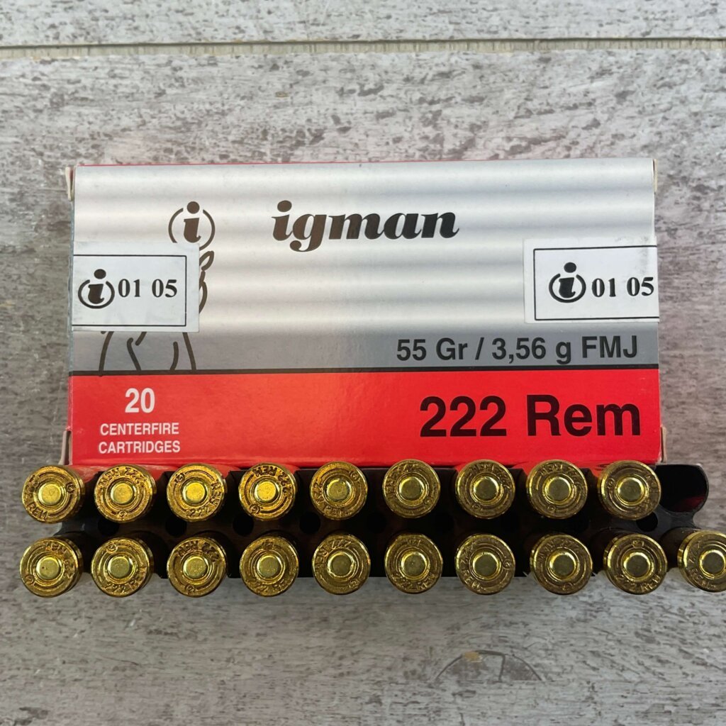 IGMAN 222 REM., 55 GR. FMJ AMMO, MADE IN BOSNIA & HERZEGOVINA, JAMES EARL JONES COLLECTION #5-11132-PF