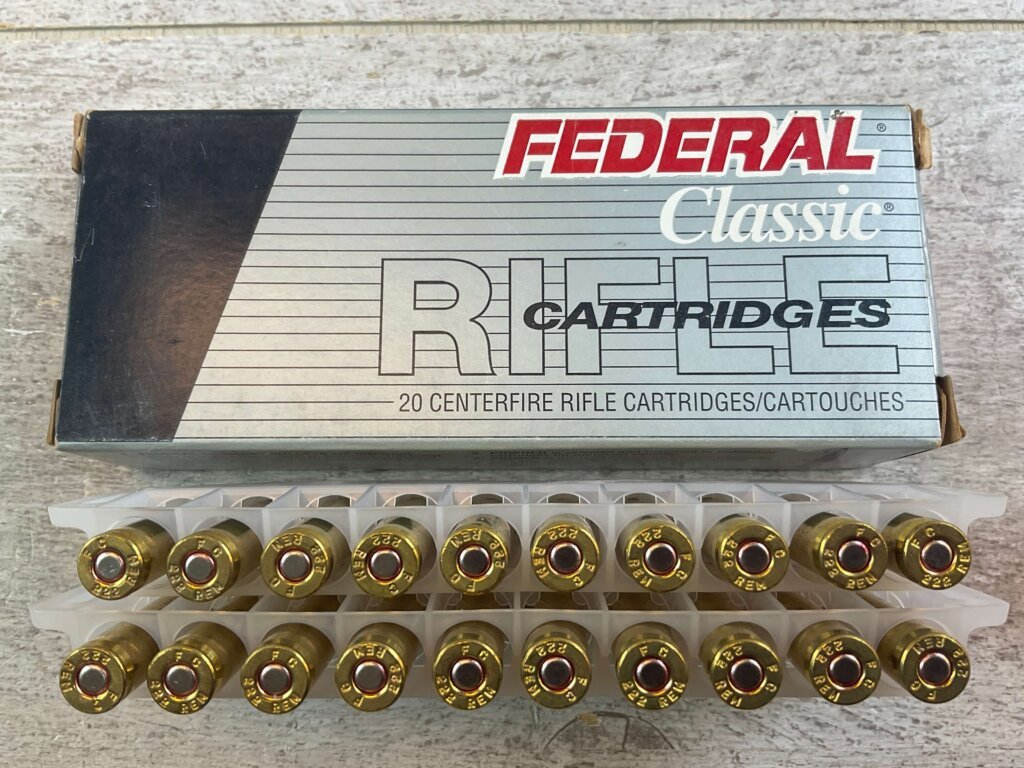 FEDERAL 222 REM., 50 GR. HI-SHOK SP AMMO, FULL BOX (QTY 20), JAMES EARL JONES COLLECTION #5-11133-PF