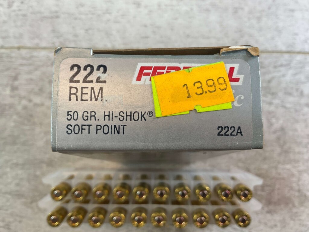 FEDERAL 222 REM., 50 GR. HI-SHOK SP AMMO, FULL BOX (QTY 20), JAMES EARL JONES COLLECTION #5-11133-PF