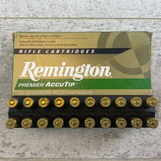 REMINGTON PREMIER ACCUTIP 222 REM., 50 GR. ACCUTIP V-BOAT TAIL AMMO, FULL BOX (QTY 20), JAMES EARL JONES COLLECTION #5-11134-PF