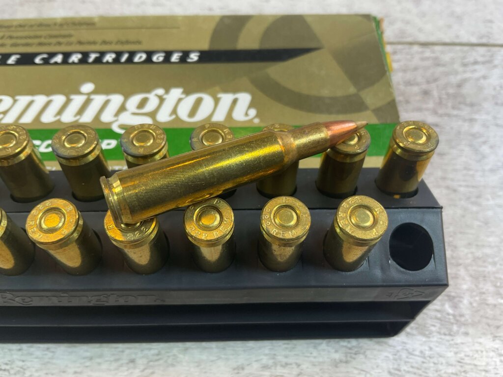 REMINGTON PREMIER ACCUTIP 222 REM., 50 GR. ACCUTIP V-BOAT TAIL AMMO, FULL BOX (QTY 20), JAMES EARL JONES COLLECTION #5-11134-PF
