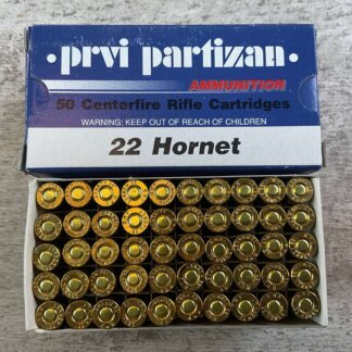 PRVI PARTIZAN 22 HORNET, 45 GR. SP AMMO, FULL BOX (QTY 50), JAMES EARL JONES COLLECTION #5-11137-PF