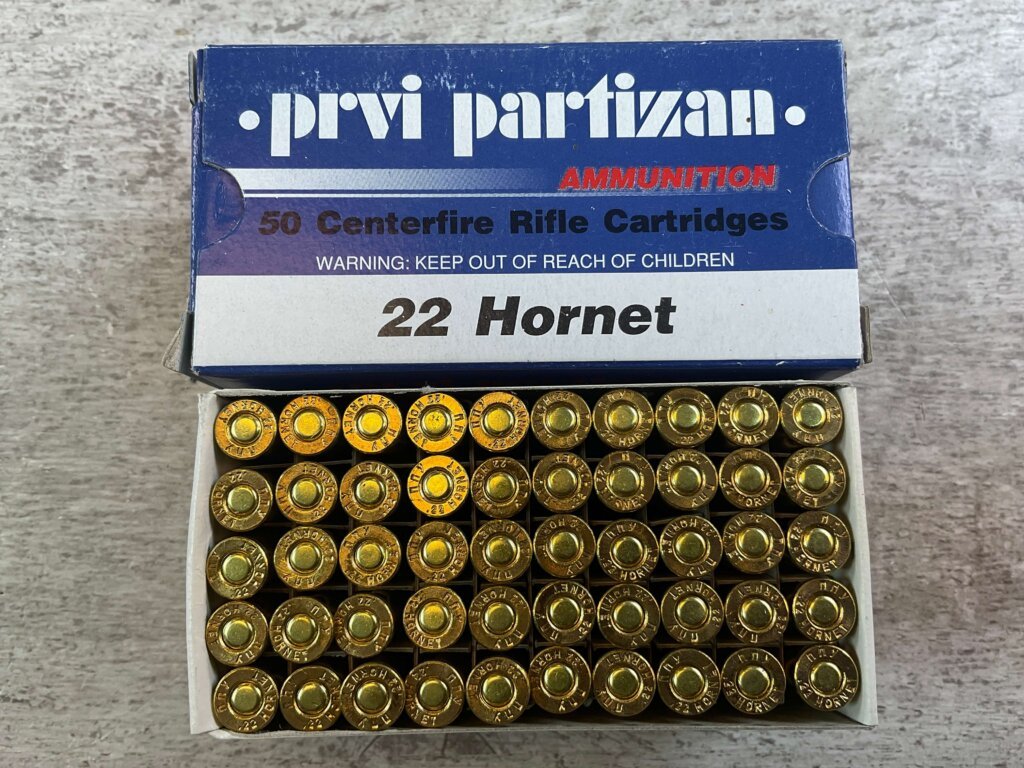 PRVI PARTIZAN 22 HORNET, 45 GR. SP AMMO, FULL BOX (QTY 50), JAMES EARL JONES COLLECTION #5-11137-PF