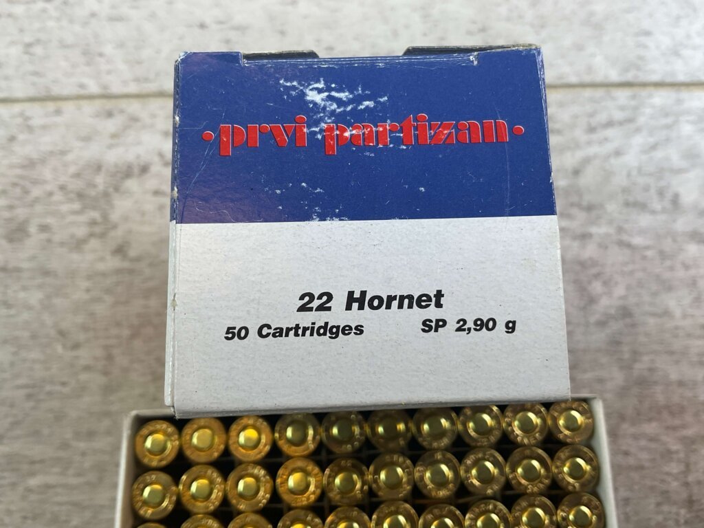 PRVI PARTIZAN 22 HORNET, 45 GR. SP AMMO, FULL BOX (QTY 50), JAMES EARL JONES COLLECTION #5-11137-PF
