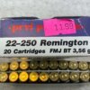 PRVI PARTIZAN 22-250 REMINGTON, 55 GR. FMJ BT AMMO, FULL BOX (QTY 20), JAMES EARL JONES COLLECTION #5-11140-PF