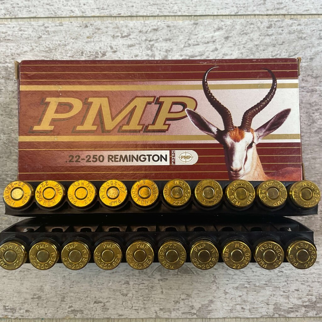 PMP 22-250 REMINGTON, 55 GR. SP SOUTH AFRICAN AMMO, FULL BOX (QTY 20), JAMES EARL JONES COLLECTION #5-11141-PF