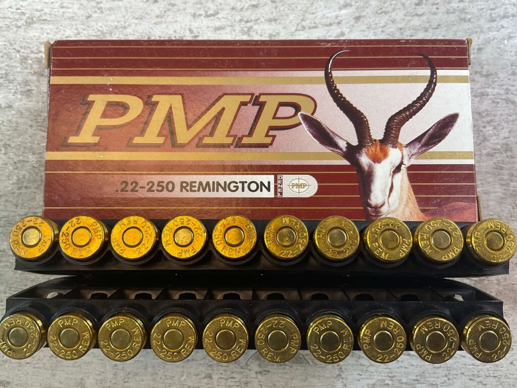 PMP 22-250 REMINGTON, 55 GR. SP SOUTH AFRICAN AMMO, FULL BOX (QTY 20), JAMES EARL JONES COLLECTION #5-11141-PF