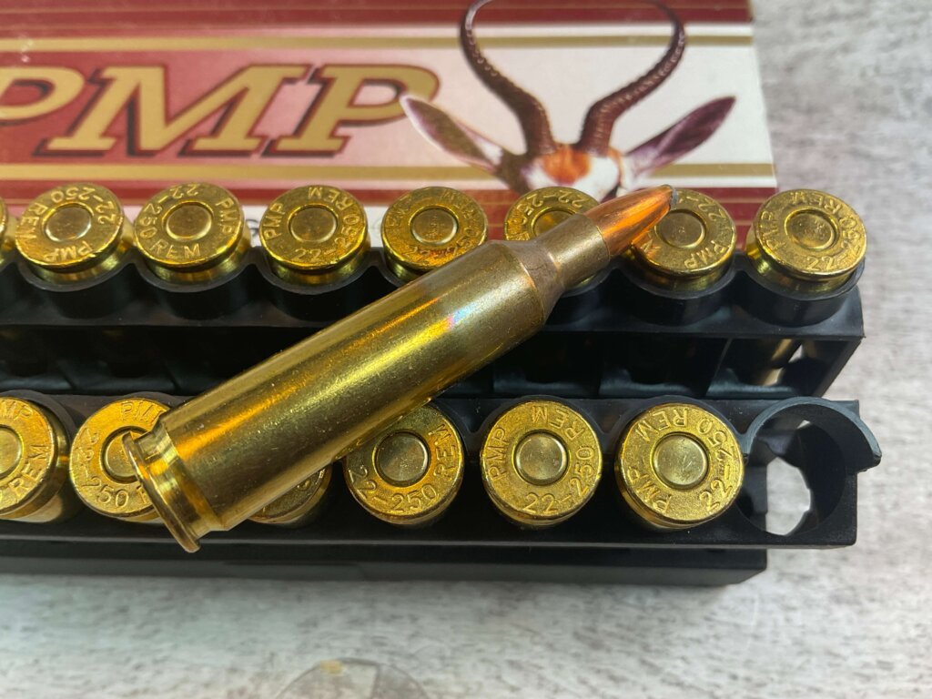 PMP 22-250 REMINGTON, 55 GR. SP SOUTH AFRICAN AMMO, FULL BOX (QTY 20), JAMES EARL JONES COLLECTION #5-11141-PF